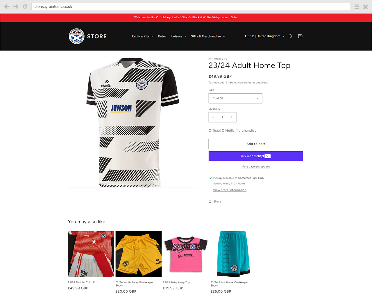 Ayr United FC Online Store Product Page